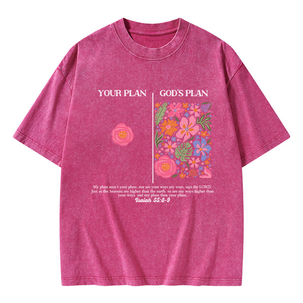 Your Plan God's Plan Boho Flower Christian Washed T-Shirt