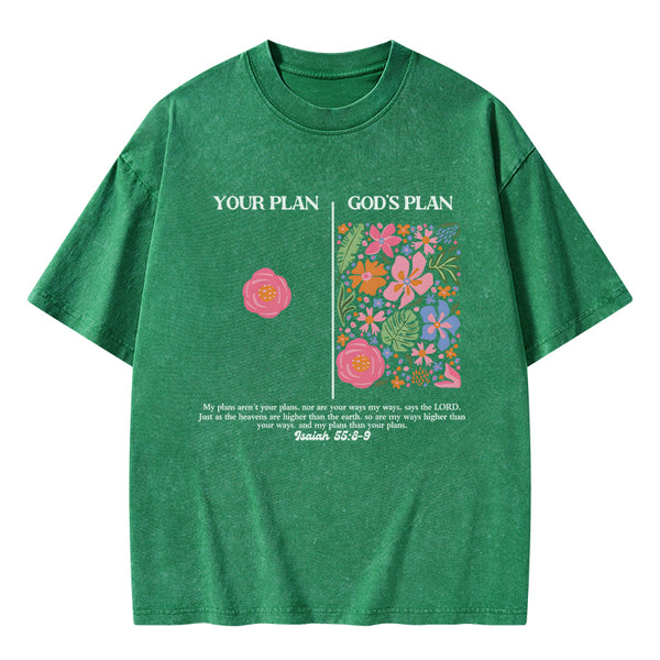 Your Plan God's Plan Boho Flower Christian Washed T-Shirt