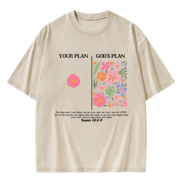Your Plan God's Plan Boho Flower Christian Washed T-Shirt