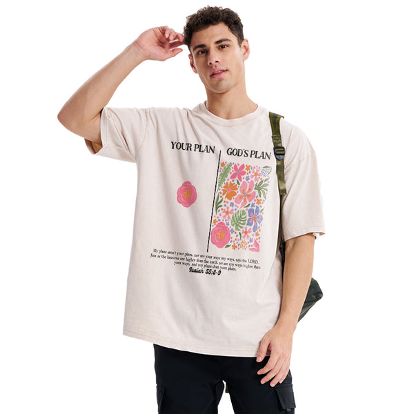Your Plan God's Plan Boho Flower Christian Washed T-Shirt