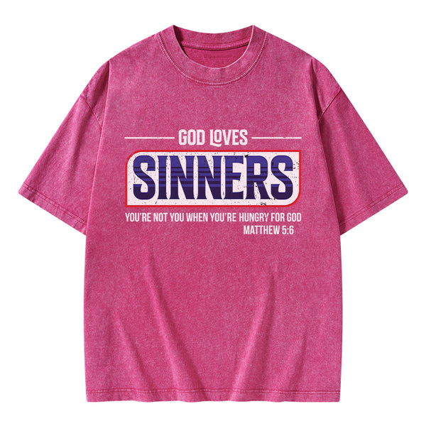 God Loves Sinners Christian Washed T-Shirt