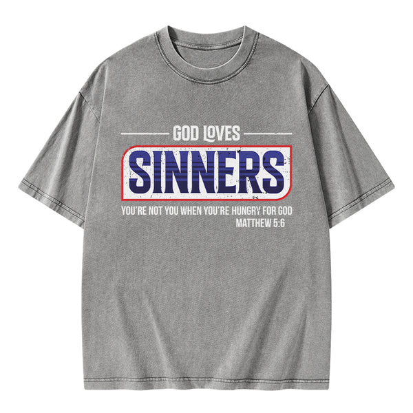God Loves Sinners Christian Washed T-Shirt