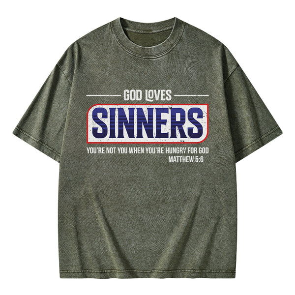 God Loves Sinners Christian Washed T-Shirt