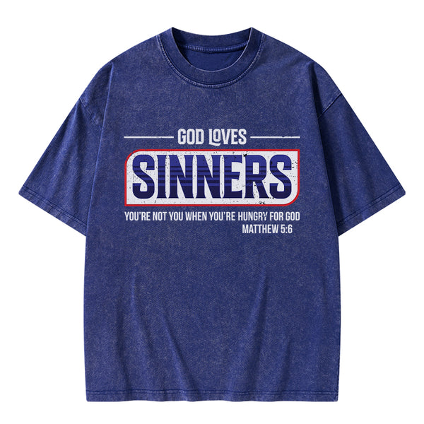 God Loves Sinners Christian Washed T-Shirt