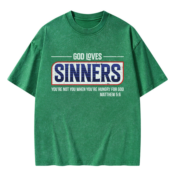 God Loves Sinners Christian Washed T-Shirt