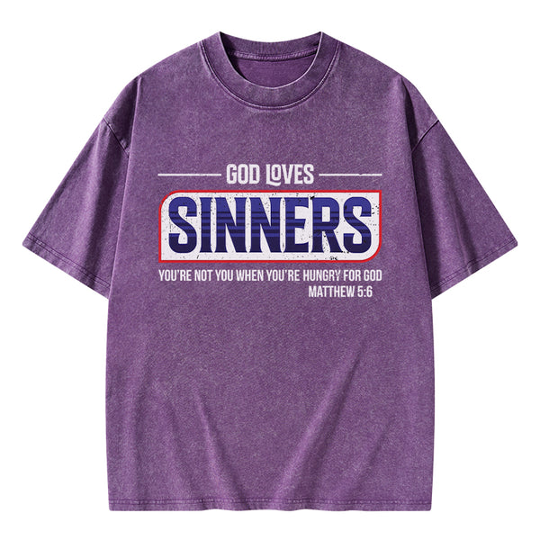 God Loves Sinners Christian Washed T-Shirt