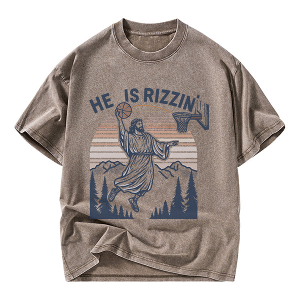 He Is Rizzen Christian Washed T-Shirt