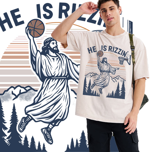 He Is Rizzen Christian Washed T-Shirt