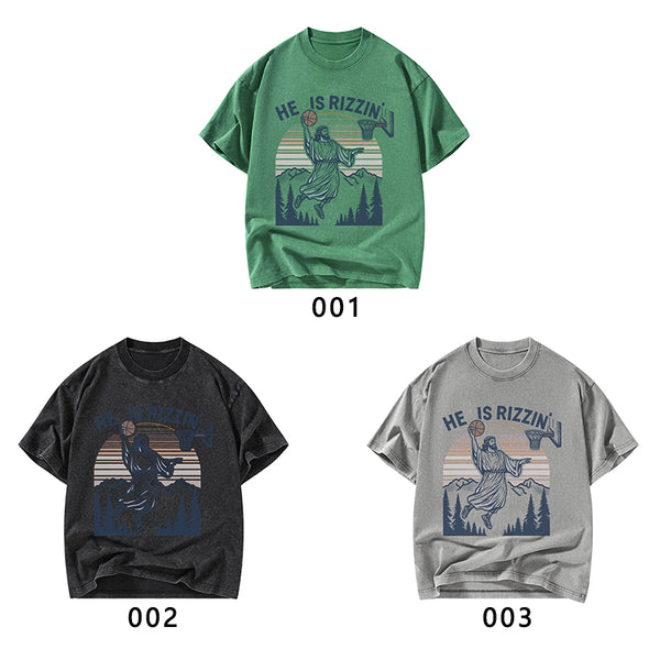 He Is Rizzen Christian Washed T-Shirt