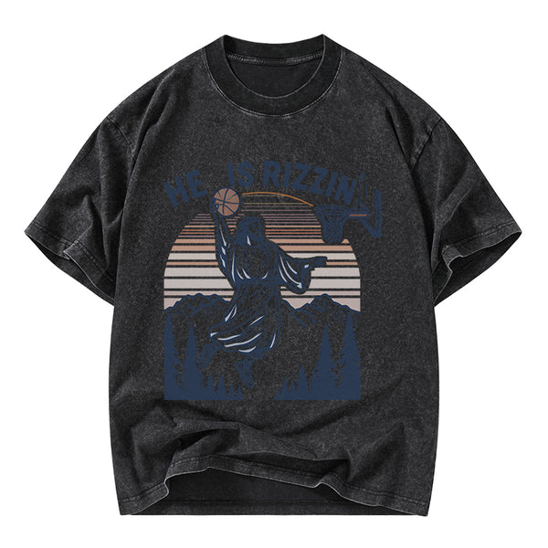 He Is Rizzen Christian Washed T-Shirt