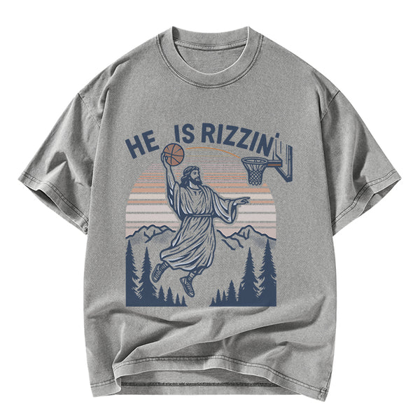 He Is Rizzen Christian Washed T-Shirt
