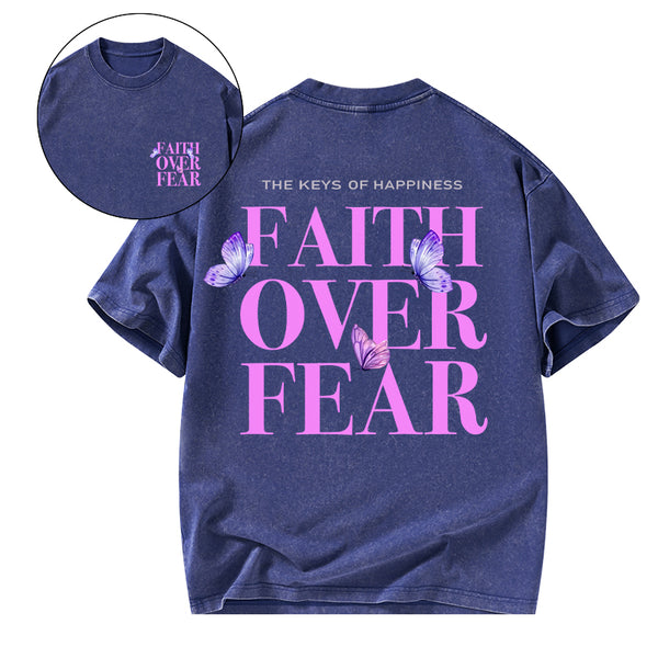 GC-WTS0796 The Keys Of Happiness Faith Over Fear Christian Washed T-Shirt