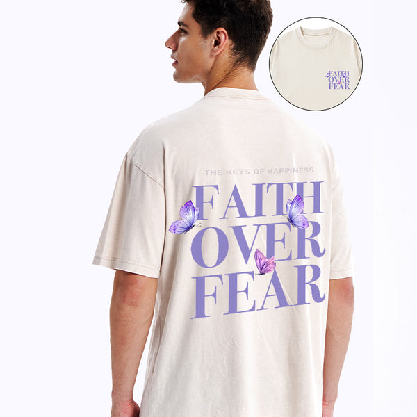 GC-WTS0796 The Keys Of Happiness Faith Over Fear Christian Washed T-Shirt