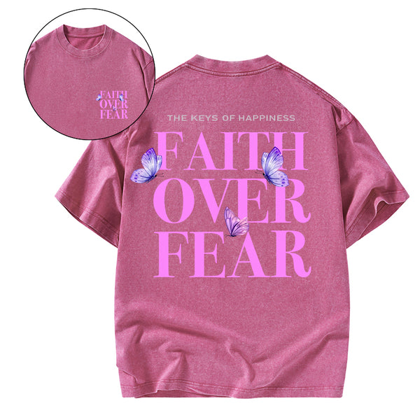 GC-WTS0796 The Keys Of Happiness Faith Over Fear Christian Washed T-Shirt
