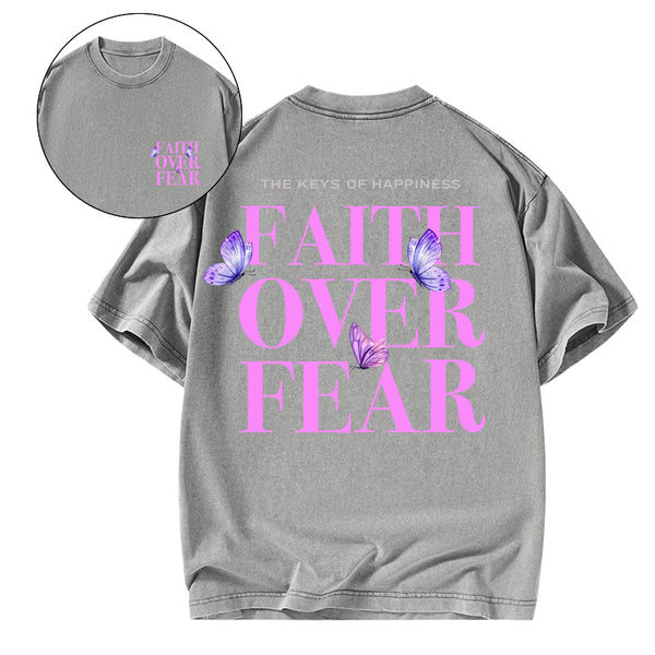 GC-WTS0796 The Keys Of Happiness Faith Over Fear Christian Washed T-Shirt