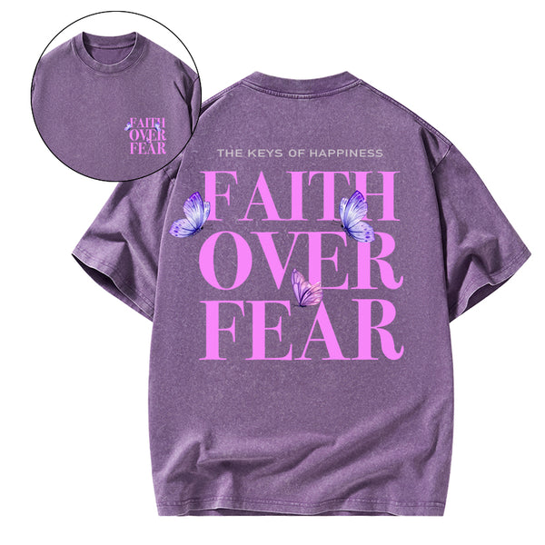 GC-WTS0796 The Keys Of Happiness Faith Over Fear Christian Washed T-Shirt