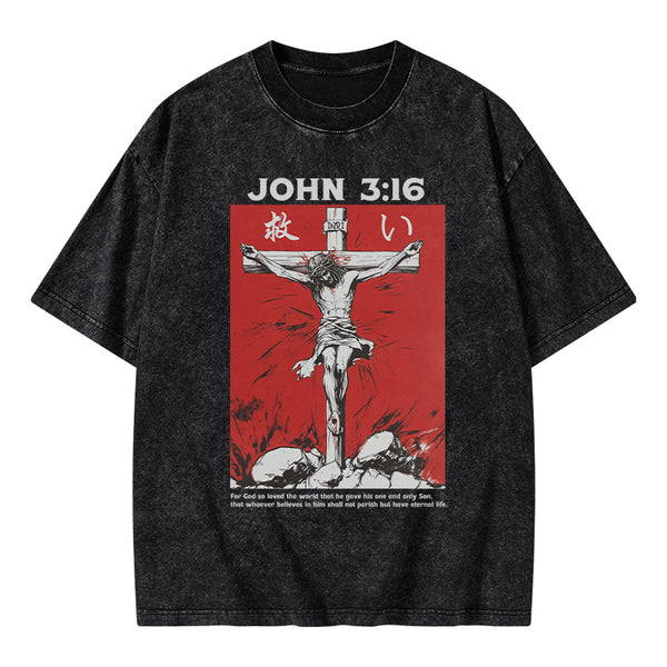 For God So Loved The World Salvation Christian Washed T-Shirt