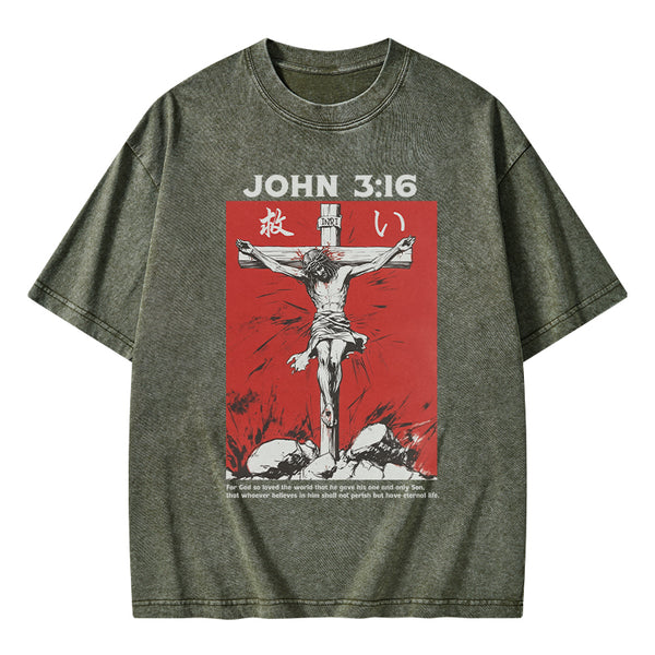 For God So Loved The World Salvation Christian Washed T-Shirt