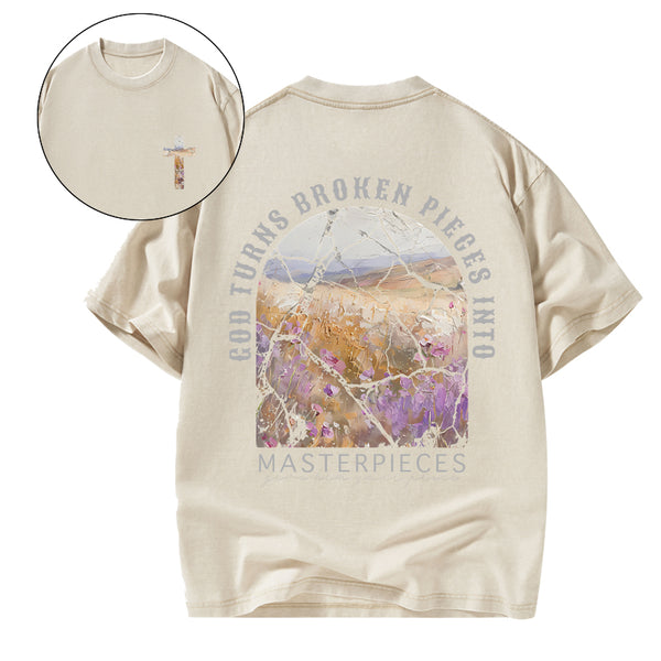 God Turns Broken Pieces Into Masterpieces Christian Washed T-Shirt