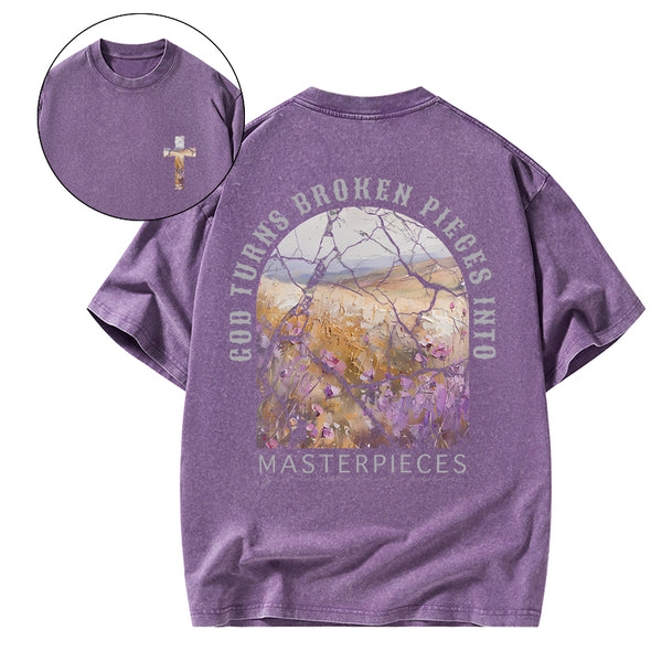 God Turns Broken Pieces Into Masterpieces Christian Washed T-Shirt