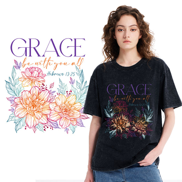 Grace Bw With You All Christian Washed T-Shirt