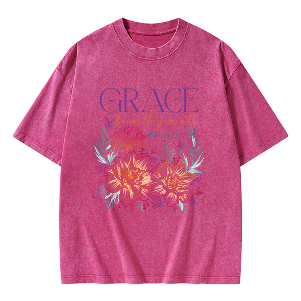 Grace Bw With You All Christian Washed T-Shirt