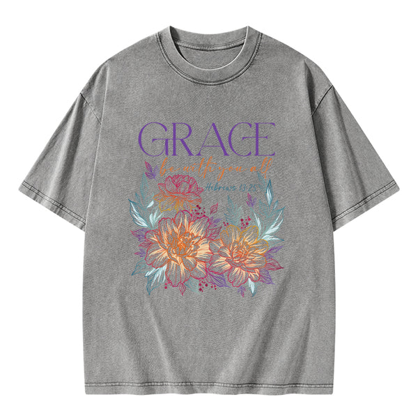 Grace Bw With You All Christian Washed T-Shirt