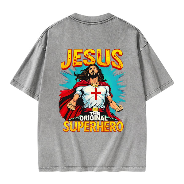 Jesus The Original Superhero Christian Washed T-Shirt