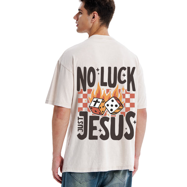 GC-WTS1018 No Luck Just Jesus Christian Washed T-Shirt