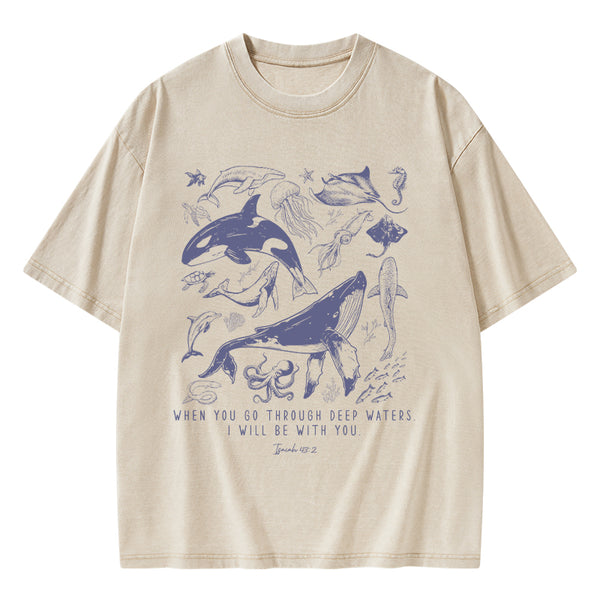 When You Go Through Deep Waters Christian Washed T-Shirt