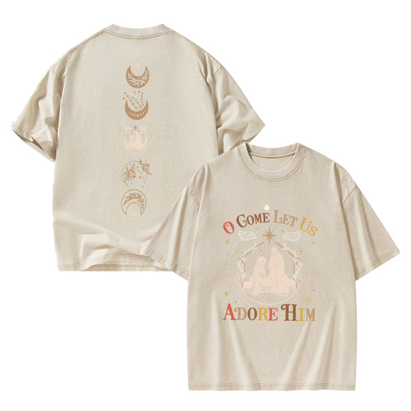 O Come Let Us Adore Him Christian Christmas washed T-Shirt