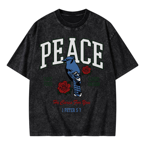 He Cares For You Christian Washed T-Shirt