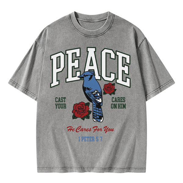 He Cares For You Christian Washed T-Shirt