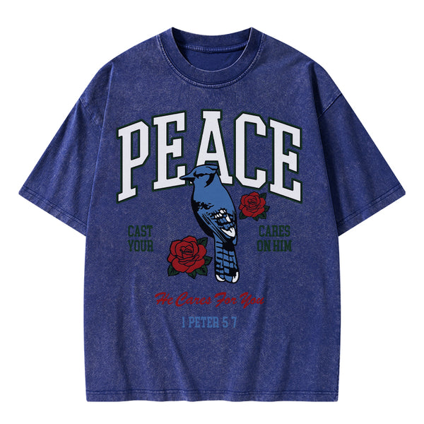 He Cares For You Christian Washed T-Shirt