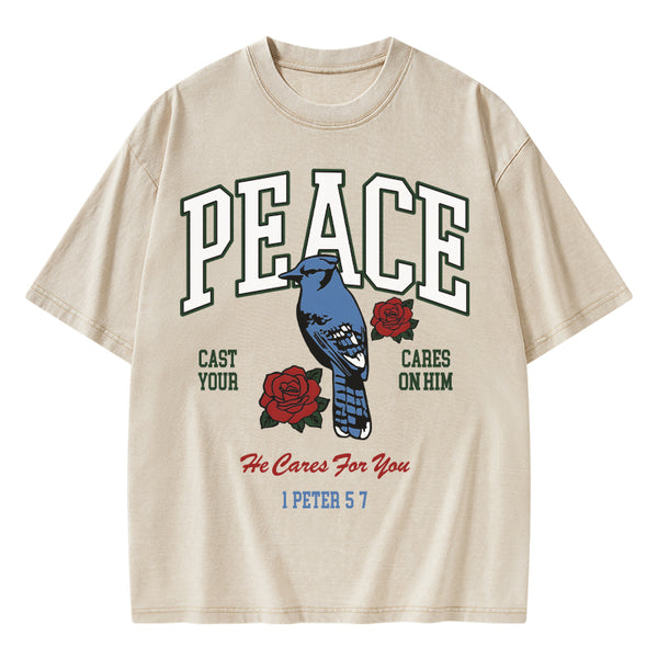 He Cares For You Christian Washed T-Shirt