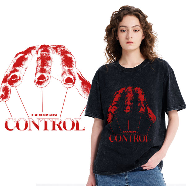 God Is In Control Christian Washed T-Shirt