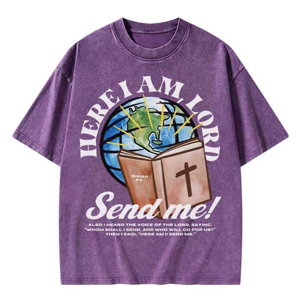 Here I Am Lord Send Me Christian Washed T-Shirt