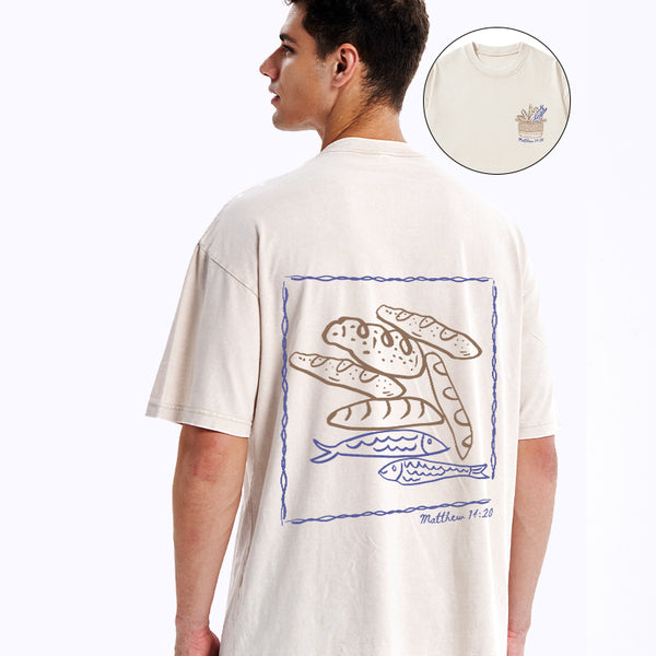 GC-WTS1443 Fish & Loaves Christian Washed T-Shirt
