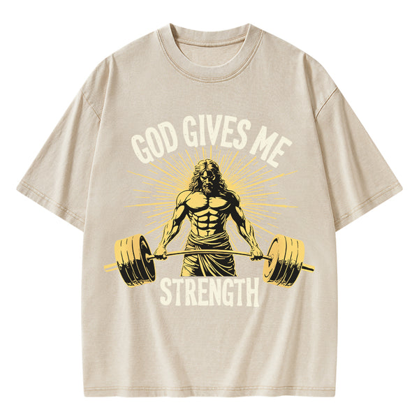 God Gives Me Strength Christian Washed T-Shirt
