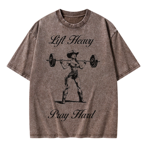 GC-WTS1511 Lift Heavy Pray Hard Christian Washed T-Shirt