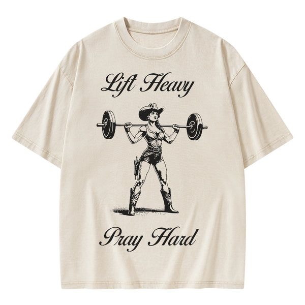 GC-WTS1511 Lift Heavy Pray Hard Christian Washed T-Shirt