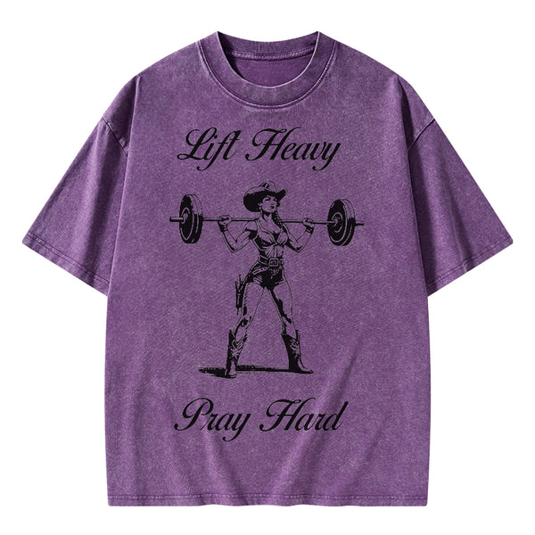 GC-WTS1511 Lift Heavy Pray Hard Christian Washed T-Shirt