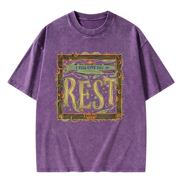 I Will Give You Rest Christian Washed T-Shirt