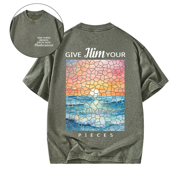 Turns Broken Pieces Into Masterpieces Christian Washed T-Shirt