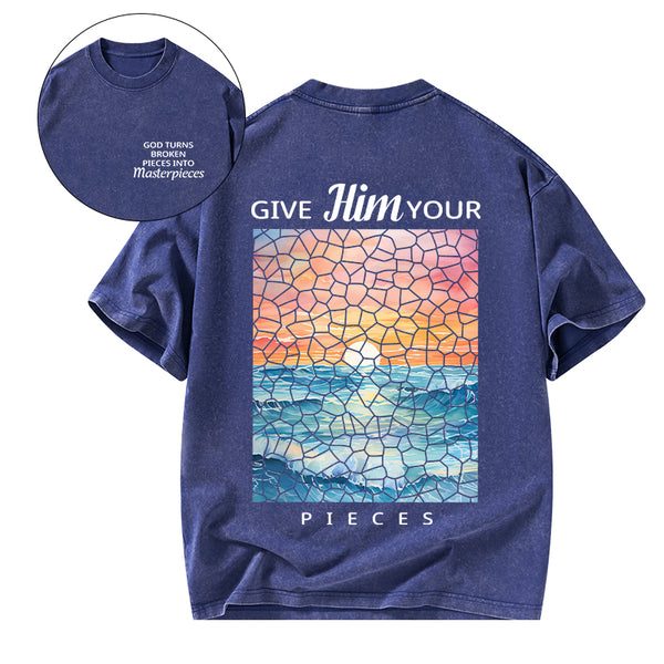 Turns Broken Pieces Into Masterpieces Christian Washed T-Shirt