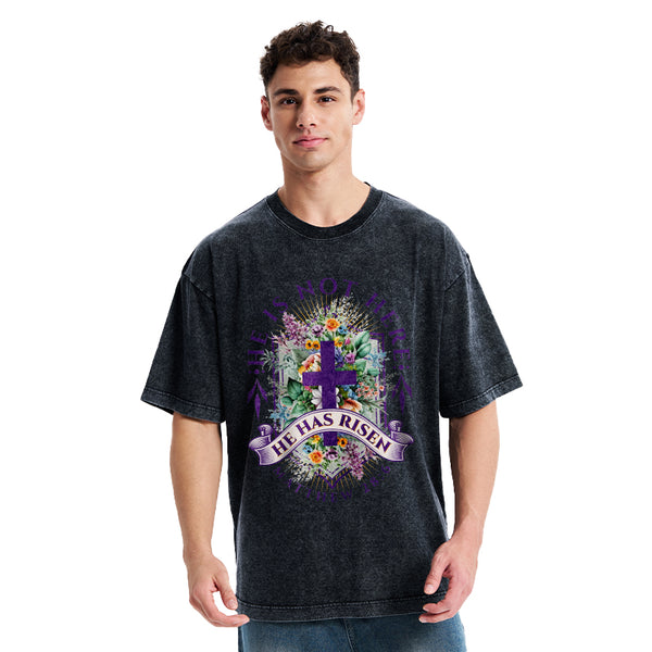 He Is Not Here He Is Risen Christian Washed T-Shirt
