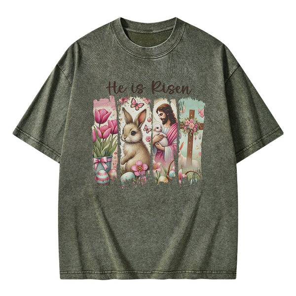 He Is Risen Christian Washed T-Shirt