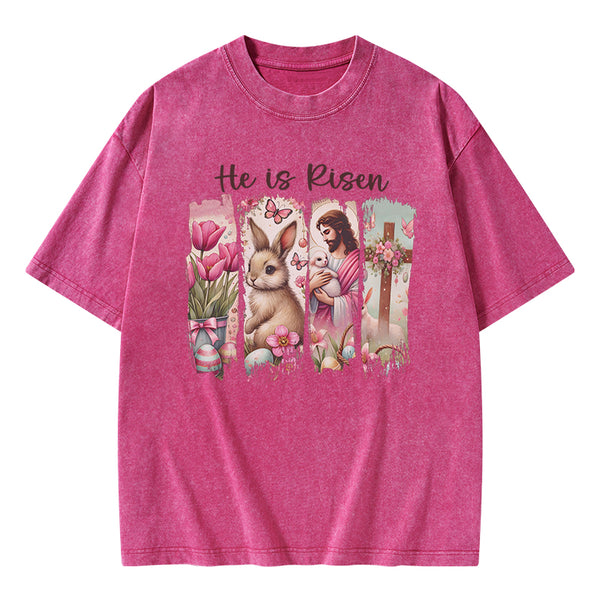 He Is Risen Christian Washed T-Shirt