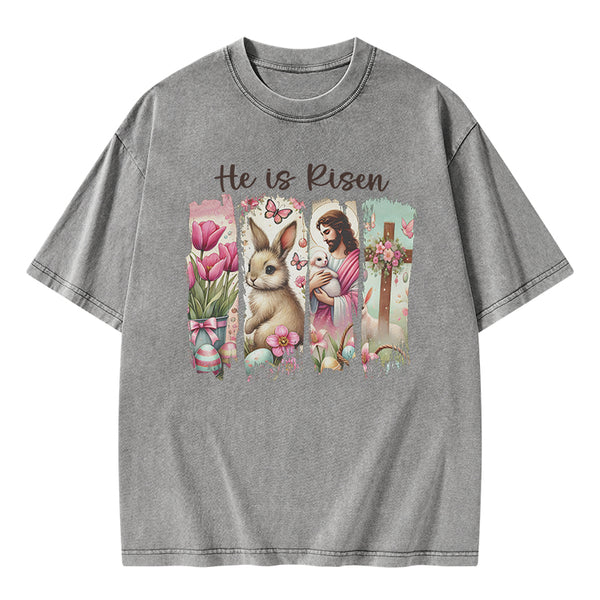 He Is Risen Christian Washed T-Shirt