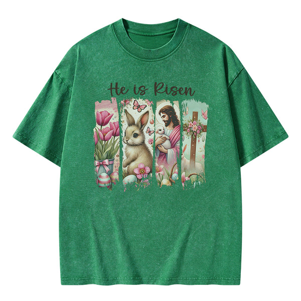He Is Risen Christian Washed T-Shirt